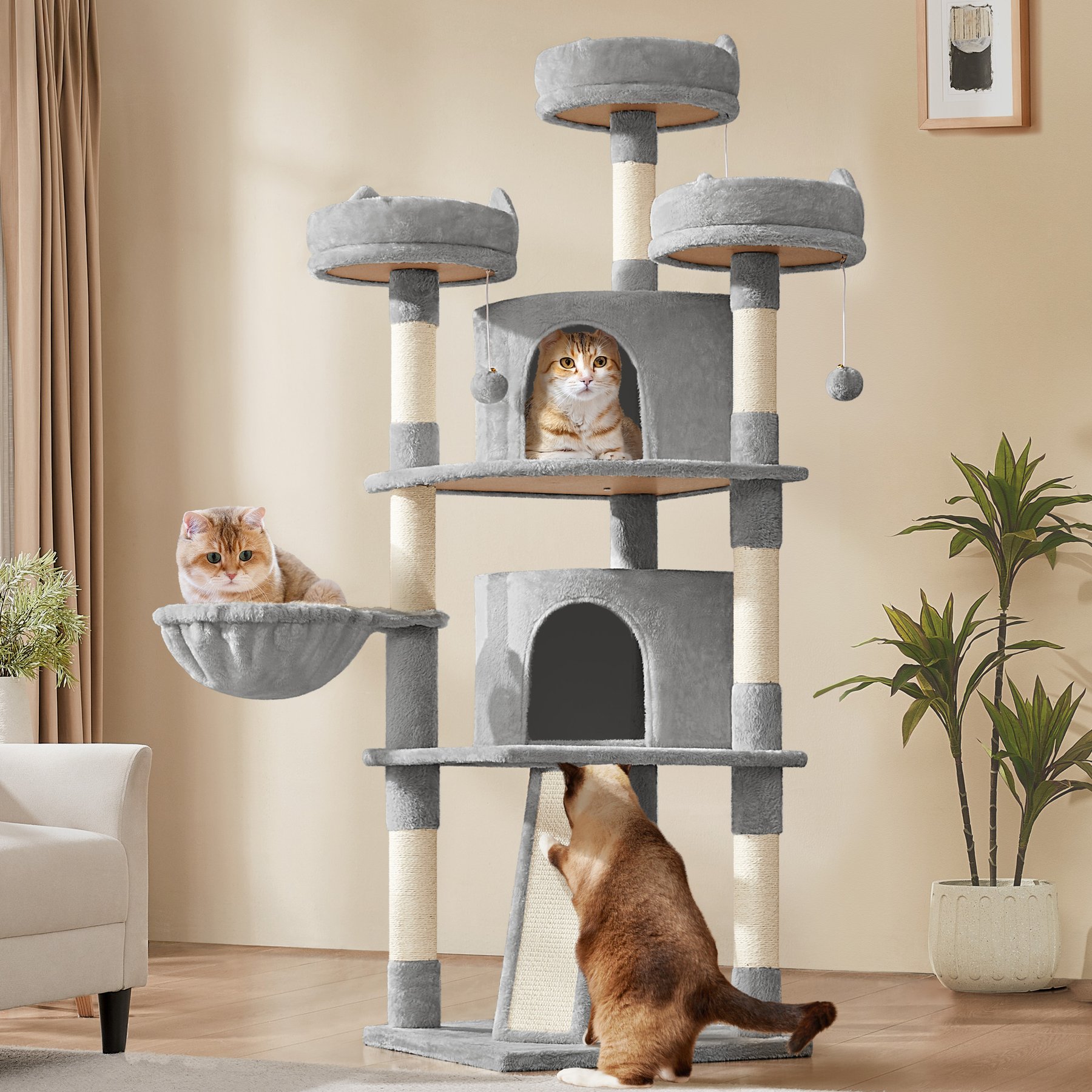 Yaheetech 69-in Multi-Level Cat Tree, Light Gray