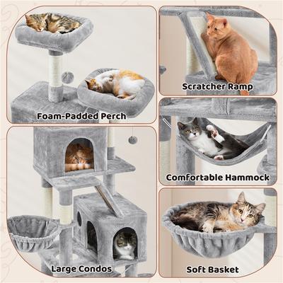 Show full view: Yaheetech 71.5-in Tree with 2 Cozy Perches Cat Tree, Large, Light Gray slide 4 of 7