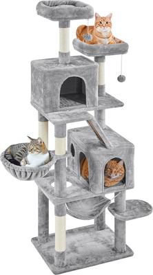 Show full view: Yaheetech 71.5-in Tree with 2 Cozy Perches Cat Tree, Large, Light Gray slide 2 of 7