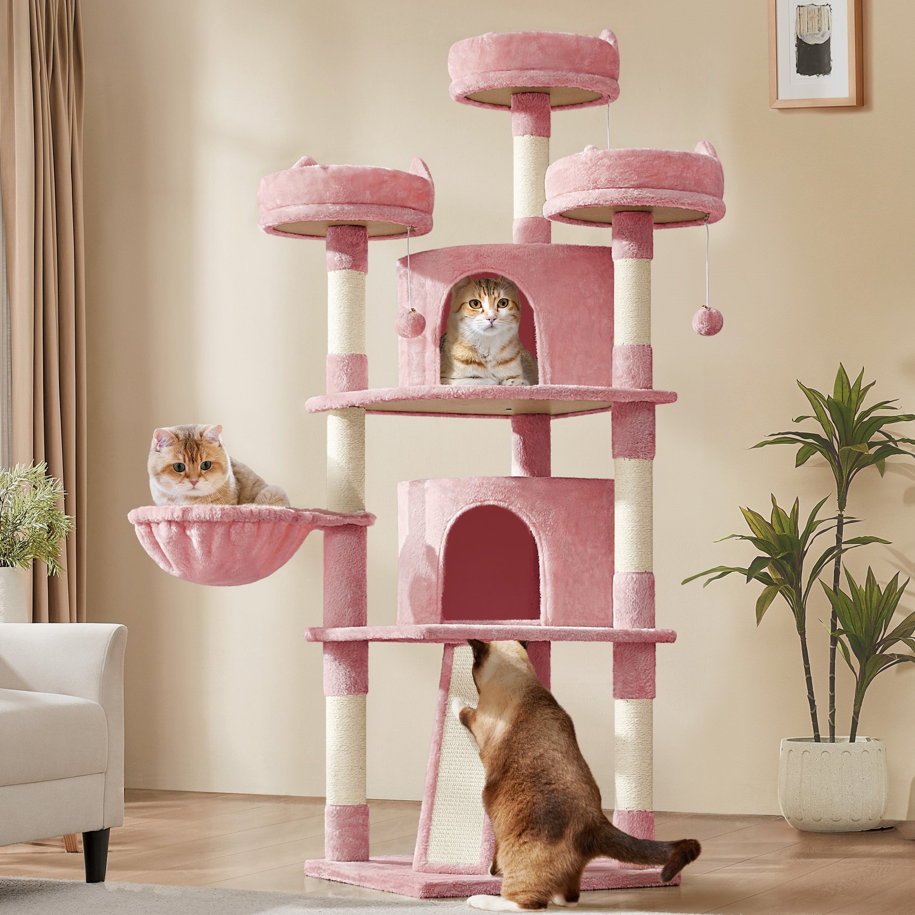 Yaheetech 69-in Multi-Level Cat Tree, Pink