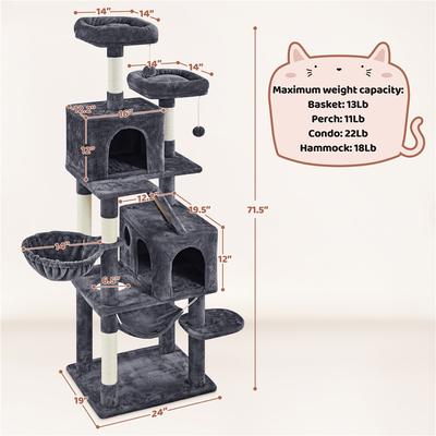 Show full view: Yaheetech 71.5-in Tree with 2 Cozy Perches Cat Tree, Large, Dark Gray slide 3 of 8
