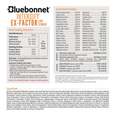 Show full view: Bluebonnet Feeds Intensify Ex-Factor Low Sugar, Low Starch Horse Feed, 40-lb bag slide 5 of 7