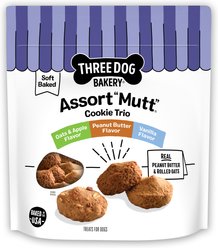 Three Dog Bakery Soft Baked AssortMutt Trio, Oat, PB, & Vanilla Dog Treats, 3-lb bag