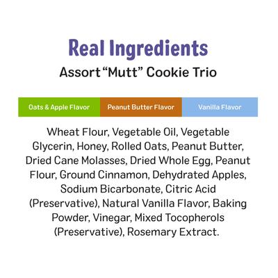 Show full view: Three Dog Bakery Soft Baked AssortMutt Trio, Oat, PB, & Vanilla Dog Treats, 3-lb bag slide 7 of 10