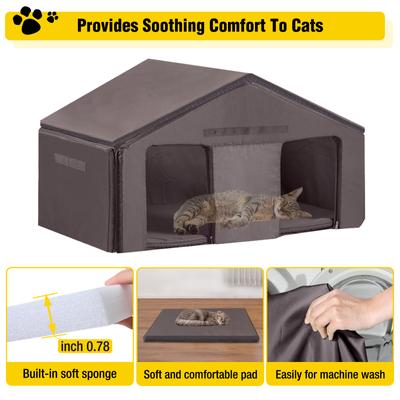 Show full view: Aivituvin-AIR92-M-IN-HP Wooden Outdoor Heated Cat House with Insulation & Heating Pad, Medium, Black & White slide 5 of 8