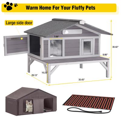 Show full view: Aivituvin-AIR92-M-IN-HP Wooden Outdoor Heated Cat House with Insulation & Heating Pad, Medium, Gray slide 9 of 9