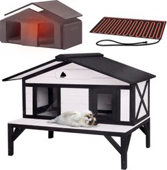 Aivituvin-AIR92-M-IN-HP Wooden Outdoor Heated Cat House with Insulation & Heating Pad, Medium, Black & White