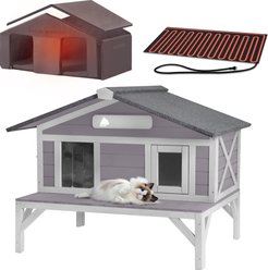Aivituvin-AIR92-M-IN-HP Wooden Outdoor Heated Cat House with Insulation & Heating Pad, Medium, Gray