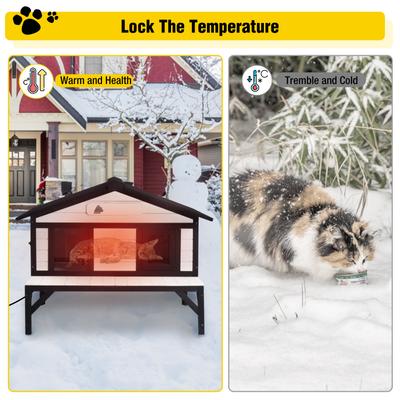 Show full view: Aivituvin-AIR92-M-IN-HP Wooden Outdoor Heated Cat House with Insulation & Heating Pad, Medium, Black & White slide 6 of 8