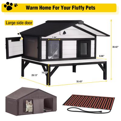 Show full view: Aivituvin-AIR92-M-IN-HP Wooden Outdoor Heated Cat House with Insulation & Heating Pad, Medium, Black & White slide 8 of 8