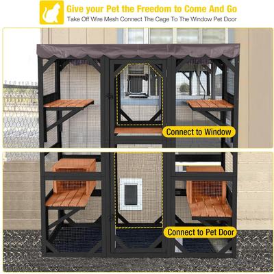 Show full view: Aivituvin-AIR37-M -B Walk-in Wood Outdoor Cat Enclosure with Roof Tarp, Brown, Medium: 62.6-in slide 2 of 5