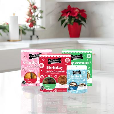 Show full view: Three Dog Bakery Ho Ho Ho Hot Chowcolate Carob & Marshmallow Wafer Dog Treat, 5-oz bag slide 9 of 10