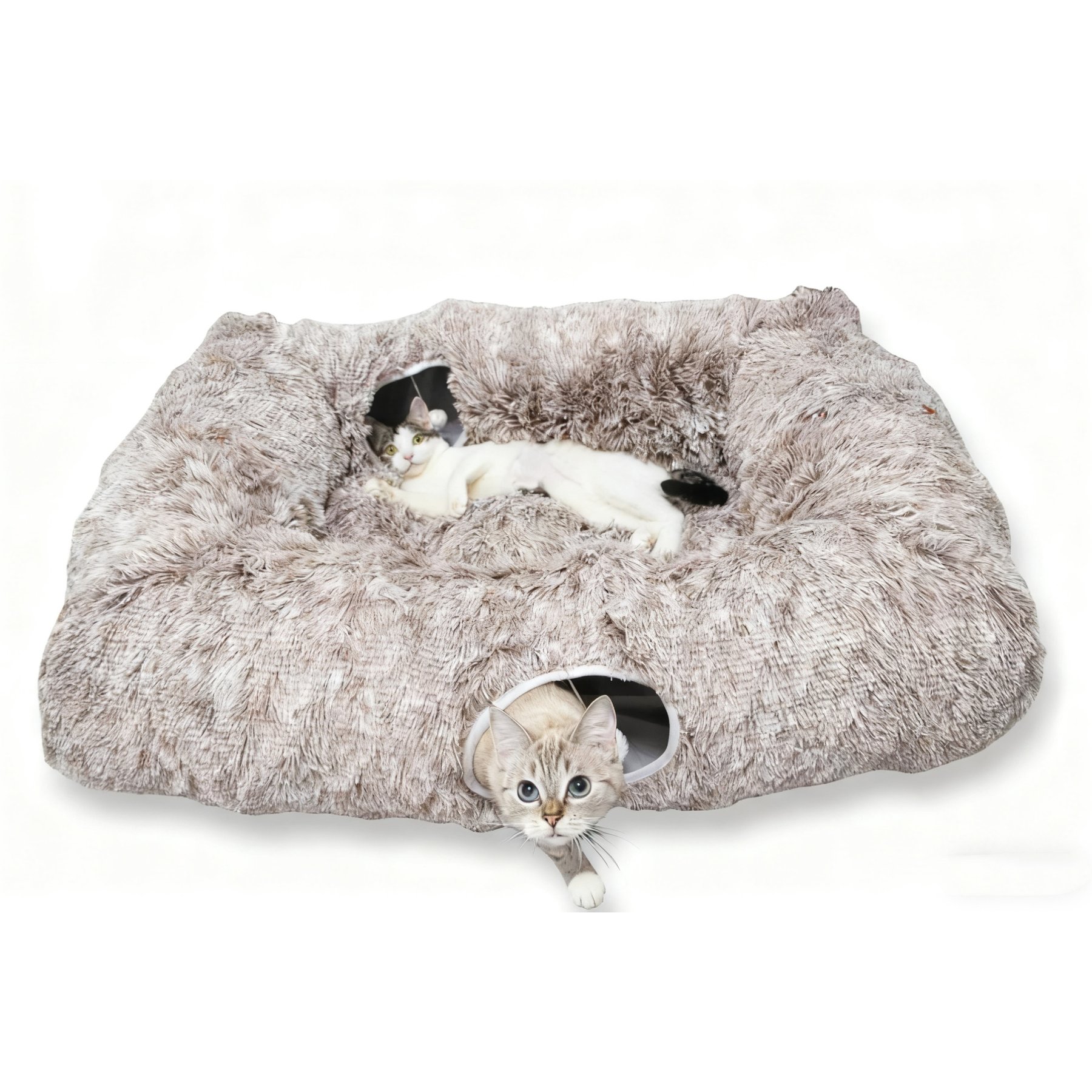 Kylinsure 2-in-1 Peekaboo Cave Donut Cat Tunnel Bed with Center Mat, X-Large, Brown