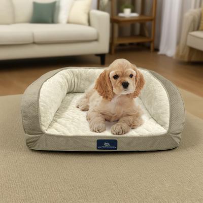 Show full view: Serta Quilted Orthopedic Bolster Couch Dog & Cat Bed with Removable Cover, Tan, Medium slide 4 of 7