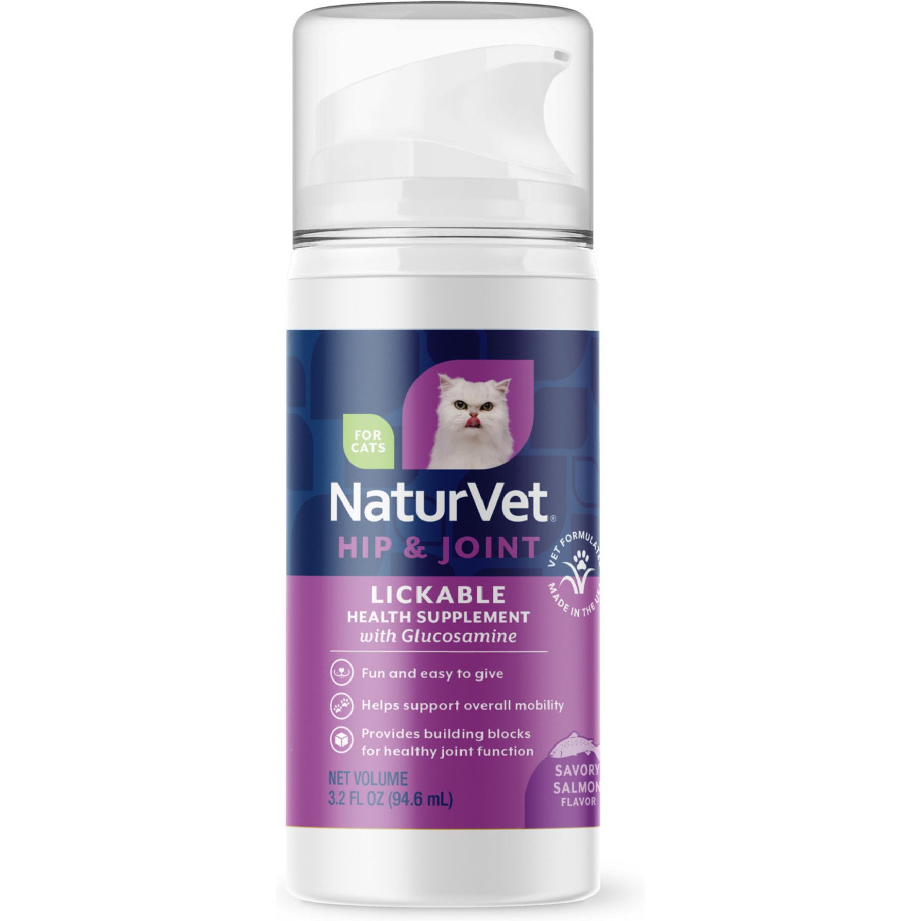 NaturVet Lickable Salmon Flavor Hip & Joint Health Supplement for Cats, 3.2-fl oz
