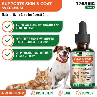 Show full view: TOBYDIC Oral Flea & Tick Prevention Support Multivitamin Liquid Supplement for Dogs & Cats, 60-ml bottle slide 2 of 7