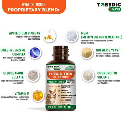Show full view: TOBYDIC Oral Flea & Tick Prevention Support Multivitamin Liquid Supplement for Dogs & Cats, 60-ml bottle slide 3 of 7