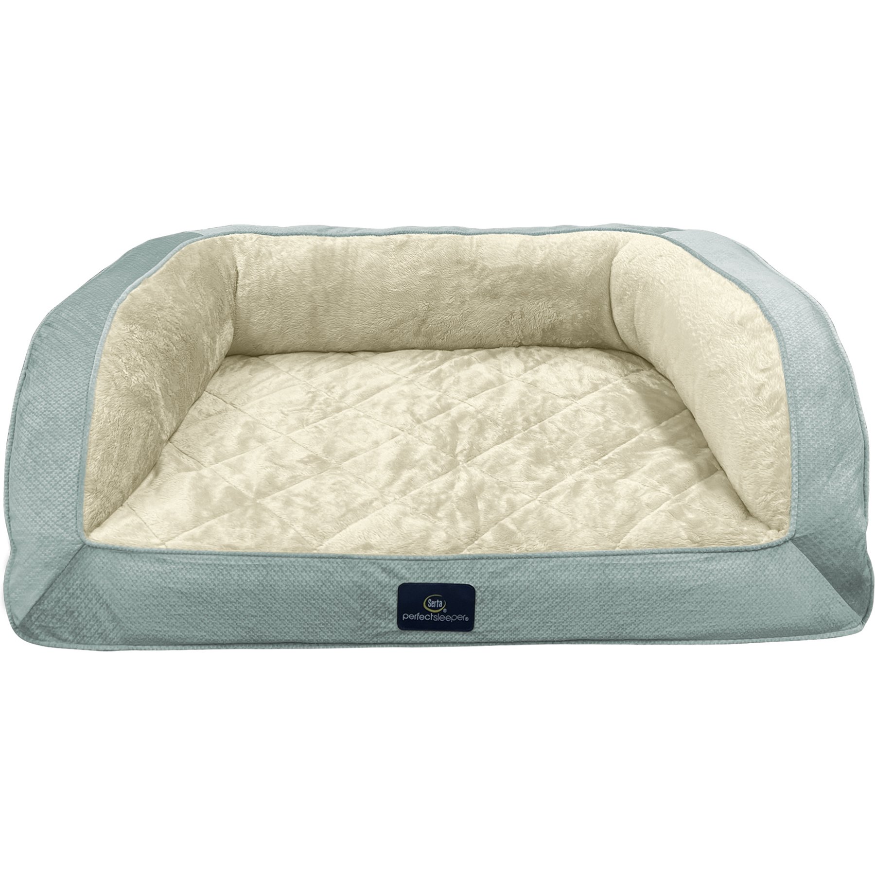 Serta Quilted Orthopedic Bolster Couch Dog & Cat Bed with Removable Cover, Blue, Large