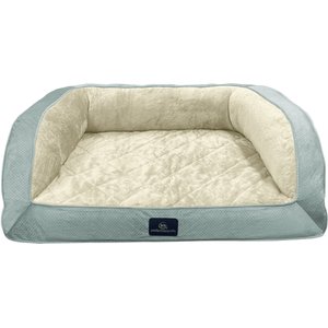 Serta Quilted Orthopedic Bolster Couch Dog & Cat Bed with Removable Cover, Blue, Large