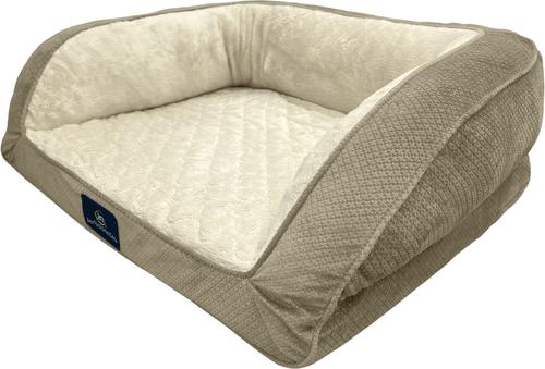Show full view: Serta Quilted Orthopedic Bolster Couch Dog & Cat Bed with Removable Cover, Tan, Medium slide 2 of 7