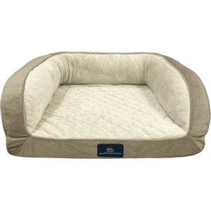 Serta Quilted Orthopedic Bolster Couch Dog & Cat Bed with Removable Cover, Tan, Medium