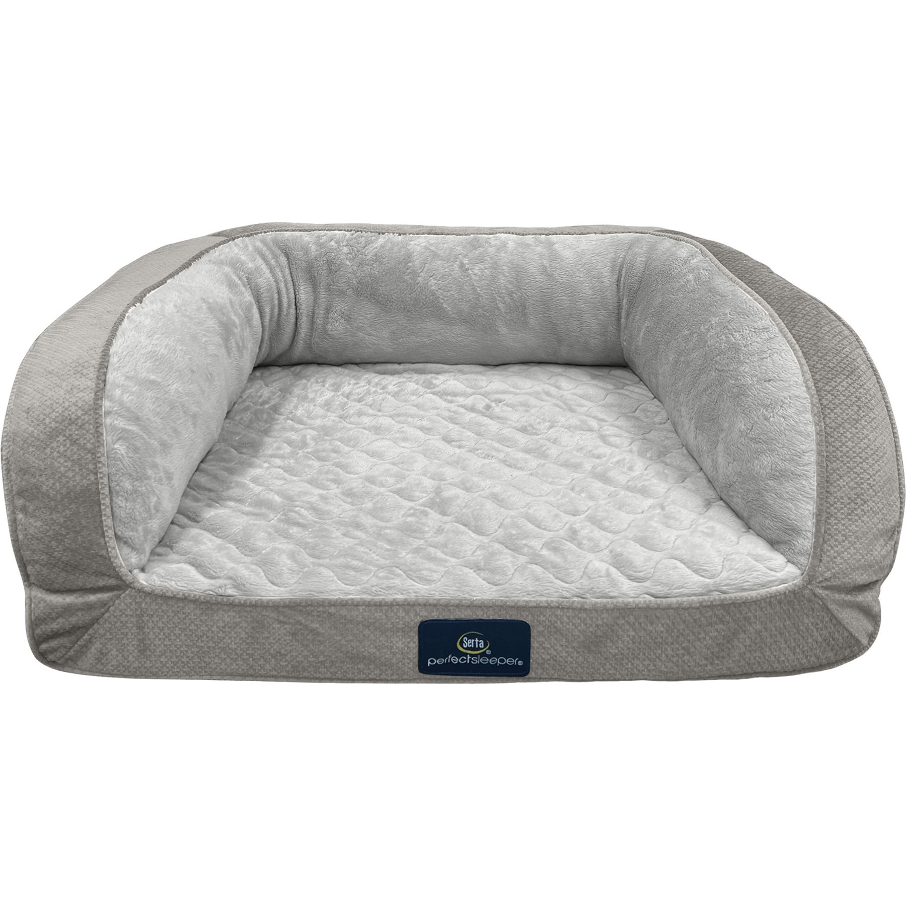 Serta Quilted Orthopedic Bolster Couch Dog & Cat Bed with Removable Cover, Gray, Medium