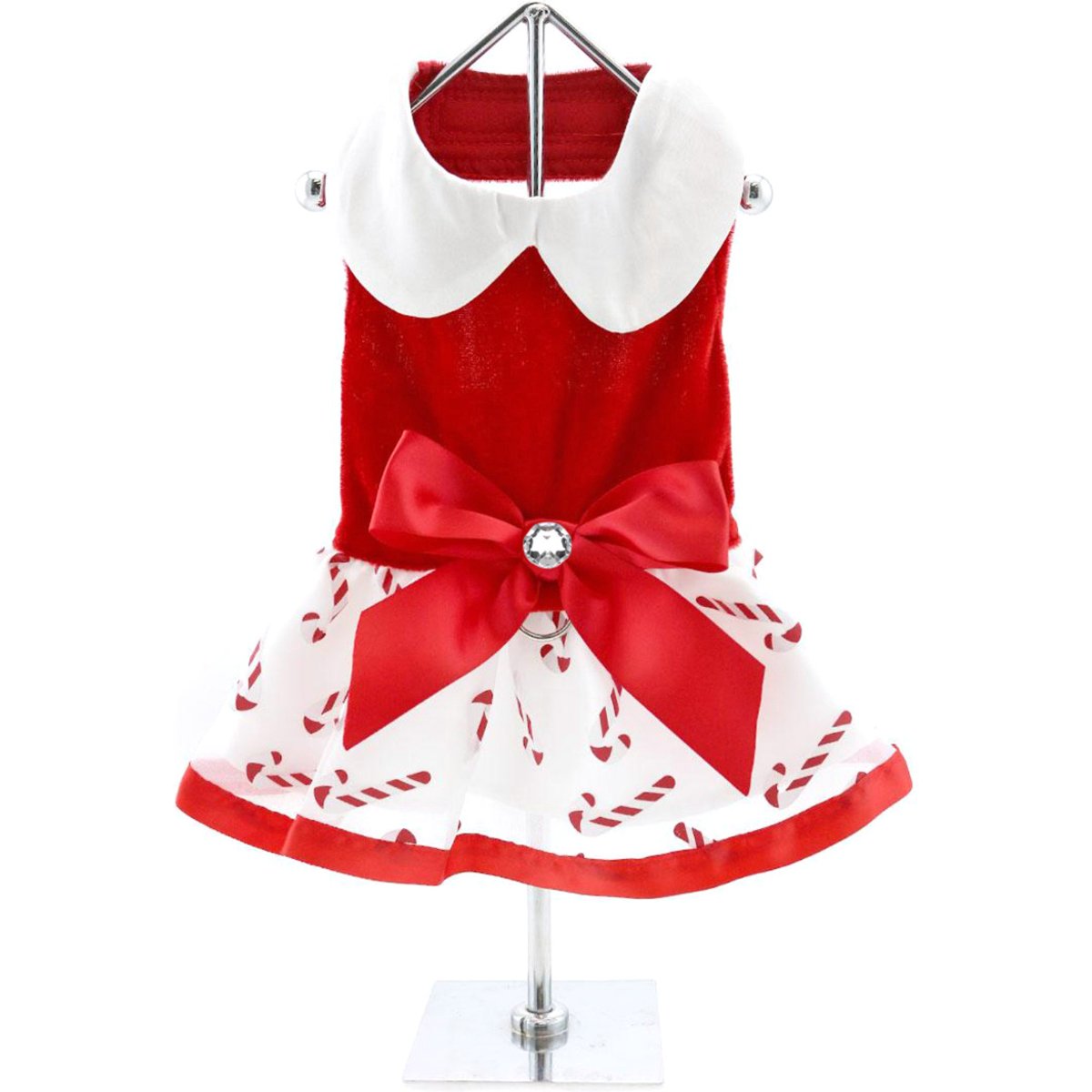 Doggie Design Holiday Candy Canes Dog Harness Dress, Red & White, Small