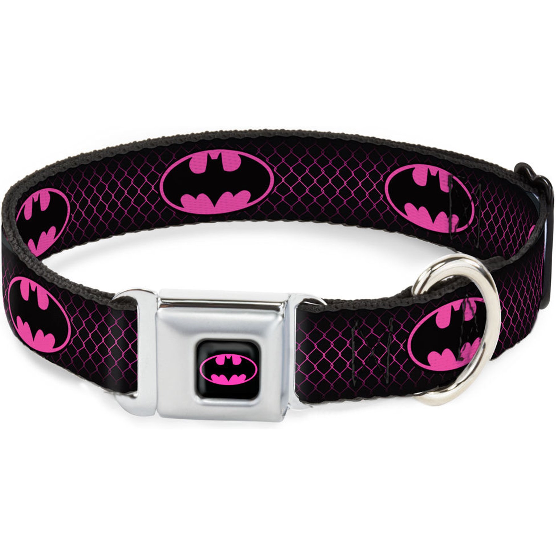 Buckle-Down DC Comics Batman Shield Chainlink Dog Collar, Small: 13 to 17-in neck, 1.5-in wide