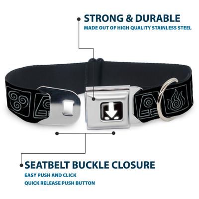 Show full view: Buckle-Down Nickelodeon Avatar Last Airbender Bending Element Icons Dog Collar, Large: 20 to 31-in neck, 1.5-in wide slide 4 of 8