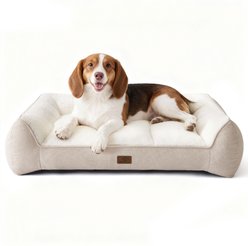 Bedsure SupportMax Orthopedic Waterproof Removable Cover Dog Sofa Bed, Beige, Medium