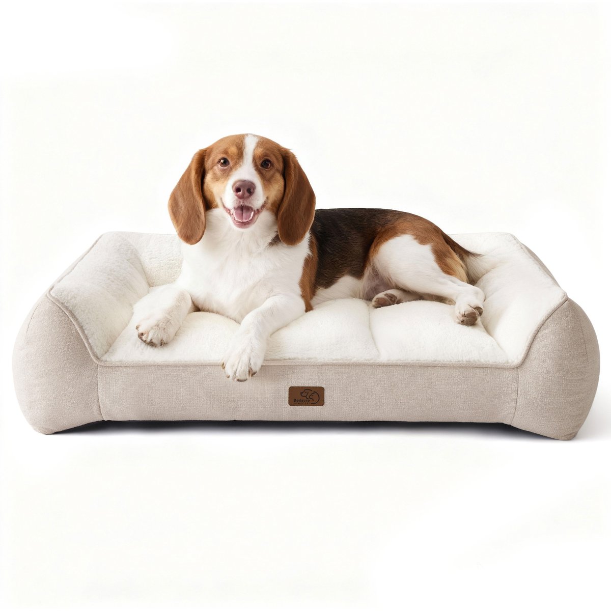 Bedsure SupportMax Orthopedic Waterproof Removable Cover Dog Sofa Bed, Beige, Medium