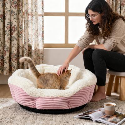 Show full view: Niubya Round Indoor Furniture Style Sofa Dog & Cat Bed with Slip-Resistant Bottom, Pink slide 6 of 10