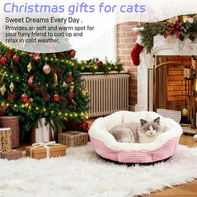 Show full view: Niubya Round Indoor Furniture Style Sofa Dog & Cat Bed with Slip-Resistant Bottom, Pink slide 3 of 10