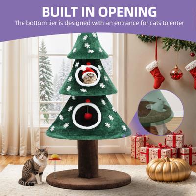 Show full view: Wooflex 2-Tier Festive Cute Christmas 52-in Fleece Cat Tree Tower & Condo with Teaser Toy, Green slide 5 of 9