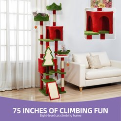 Wooflex Christmas Decor 75-in Fleece Cat Tree Tower & Condo with Top Perches Hammock & Scratching Posts, Red slide 2 of 8