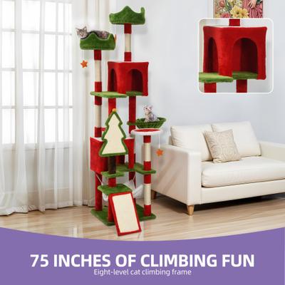 Show full view: Wooflex Christmas Decor 75-in Fleece Cat Tree Tower & Condo with Top Perches Hammock & Scratching Posts, Red slide 4 of 8
