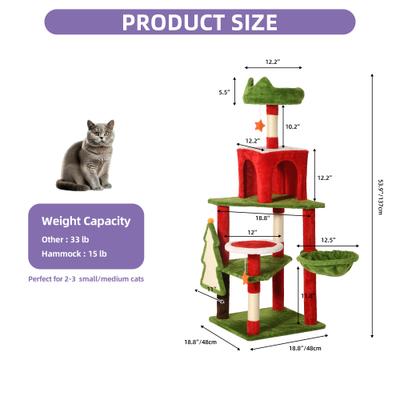 Show full view: Wooflex Christmas Decor 54-in Fleece Cat Tree Tower & Condo with Top Perches Hammock & Scratching Posts, Red slide 3 of 9