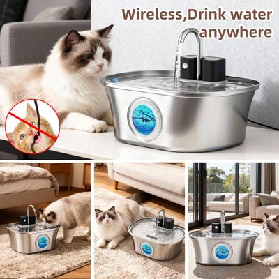 Show full view: Casfuy PWL-300 Wireless Smart Quiet Stainless Steel Cat Water Fountain, 108-oz slide 7 of 8