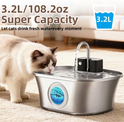 Show full view: Casfuy PWL-300 Wireless Smart Quiet Stainless Steel Cat Water Fountain, 108-oz slide 4 of 8