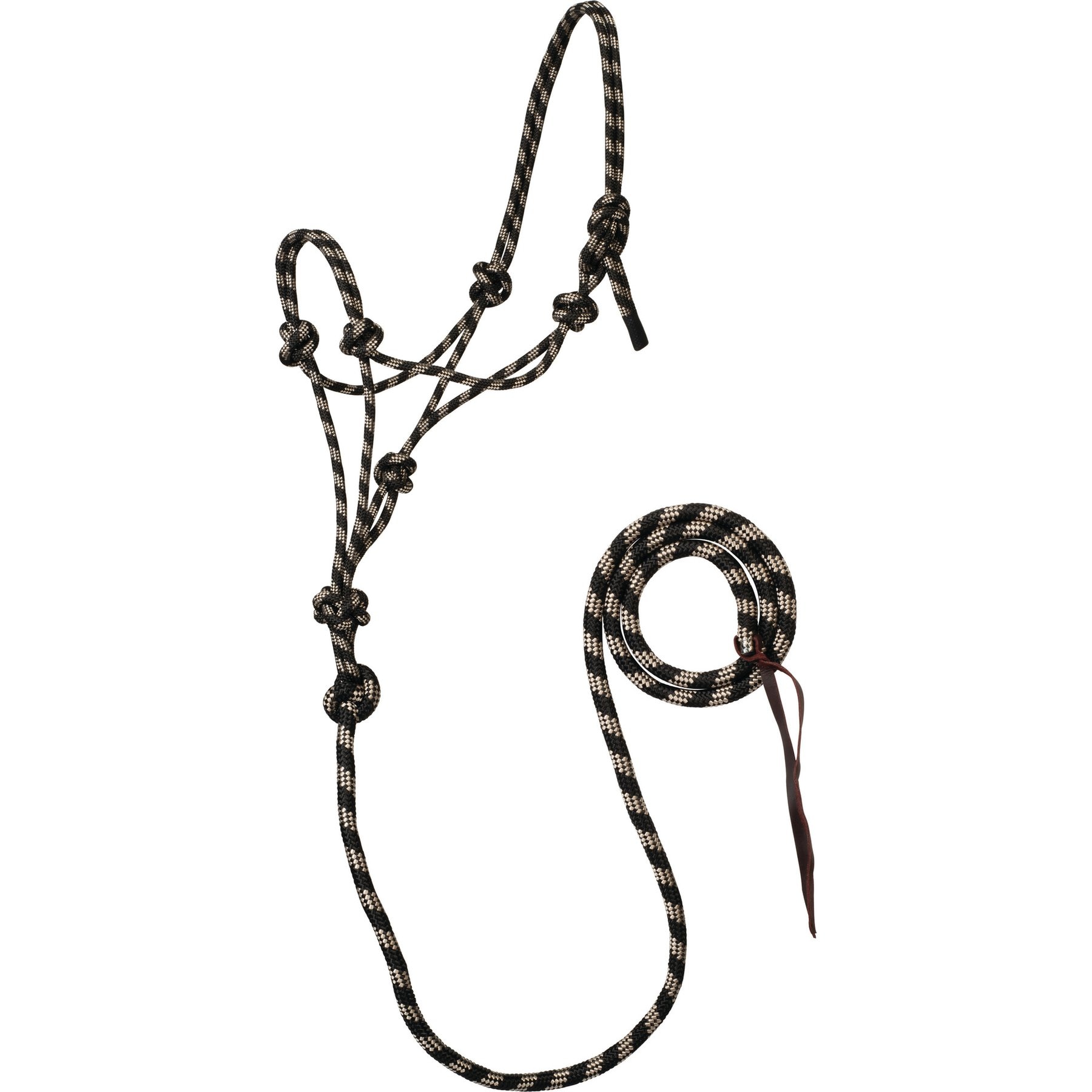Weaver Equine Rope Horse Halter with Attached Lead, Average: 5/16-in, Black/Beige