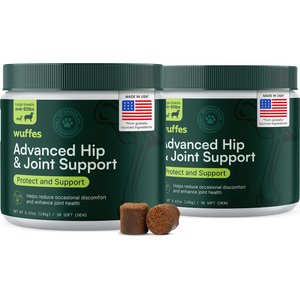 Wuffes Advanced Hip & Joint Supplement with Glucosamine & Chondroitin Pork Liver Flavored Soft Chews for Large Dogs, 60 count