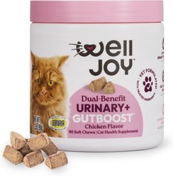 WellJoy Chicken Flavored Soft Chew Urinary + GutBoost Supplement for Cats, 3.2-oz jar, 90 count