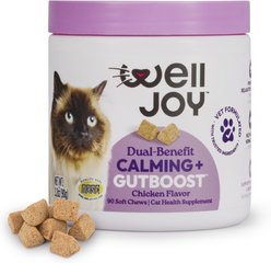 WellJoy Chicken Flavored Soft Chew Calming + GutBoost Supplement for Cats, 3.2-oz jar, 90 count