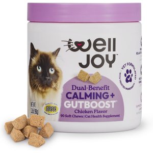 WellJoy Calming + GutBoost Chicken Flavored Soft Chew Supplements for Cats, 3.2-oz jar, 90 count