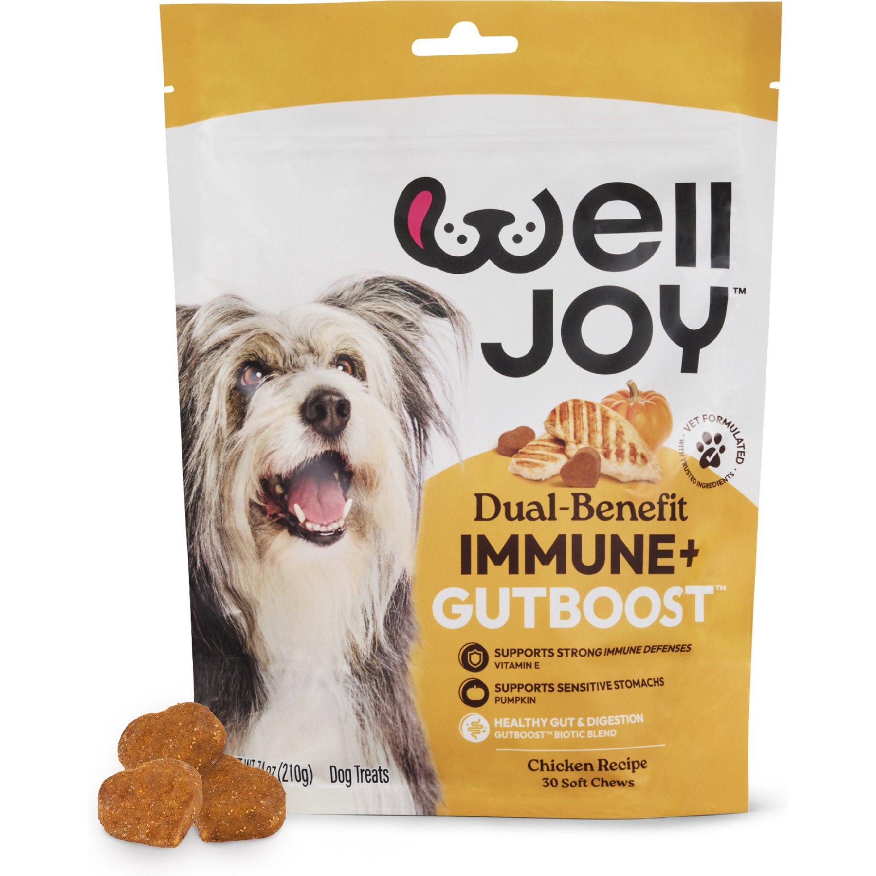 WellJoy Immune + GutBoost Chicken Flavored Soft Chew Dog Treats, 7.4-oz pouch, 30 count