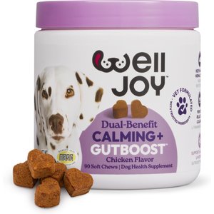 WellJoy Calming + GutBoost Chicken Flavored Soft Chew Supplement for Dogs, 11.1-oz jar, 90 count