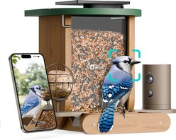 Birdfy Cedar D Smart Bird Feeder with Camera Lifetime Free AI & Solar Panel, Wooden, 2.4-L