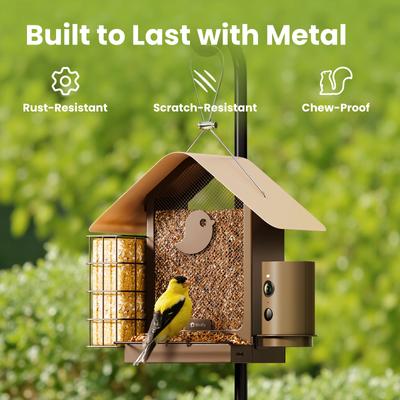Show full view: Birdfy Metal V Camera Bird Feeder Squirrel-Proof Suet Holder Slow Motion with AI Subscription, Brown, 1.5-L slide 8 of 10