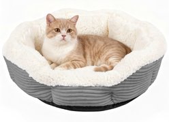 Niubya Round Indoor Furniture Style Sofa Dog & Cat Bed with Slip-Resistant Bottom, Grey