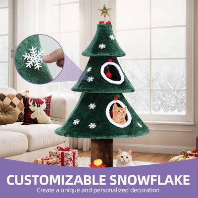 Show full view: Wooflex 2-Tier Festive Cute Christmas 52-in Fleece Cat Tree Tower & Condo with Teaser Toy, Green slide 4 of 9